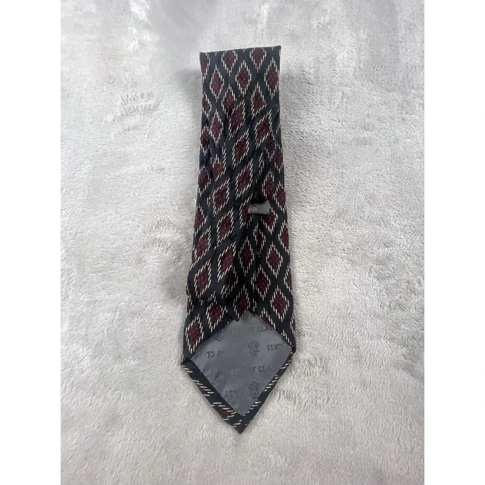 Robert Talbott Best of Class Silk Tie Black Burgundy Gold Diamond Geometric Mens